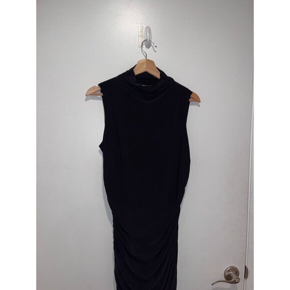 Express Black Sleeveless Ruched Pullover Mock Neck Women's Midi Dress Size M - Picture 2 of 11